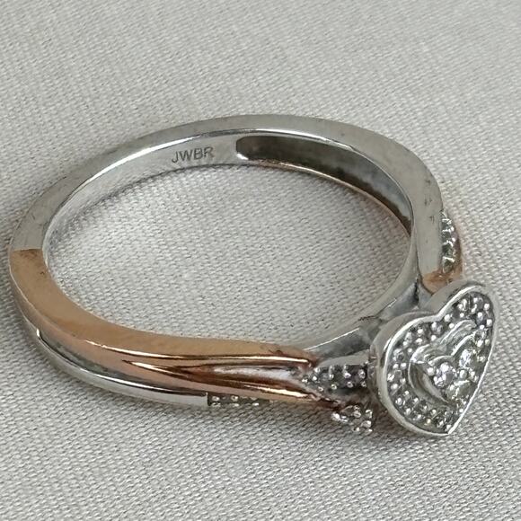 JWBR Diamond 925 Rose Gold Plate Heart Ring Anniversary Wedding Promise Sz 6.75 - Picture 1 of 13